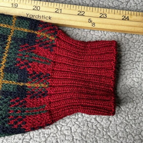 VINTAGE Eddie Bauer Sweater Mens M Red Green Tartan Plaid Crewneck Made USA 90s - Picture 10 of 12